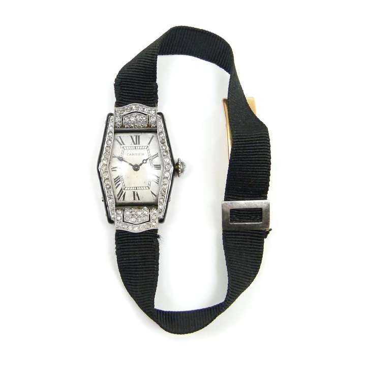 Art deco enamel and diamond wristwatch